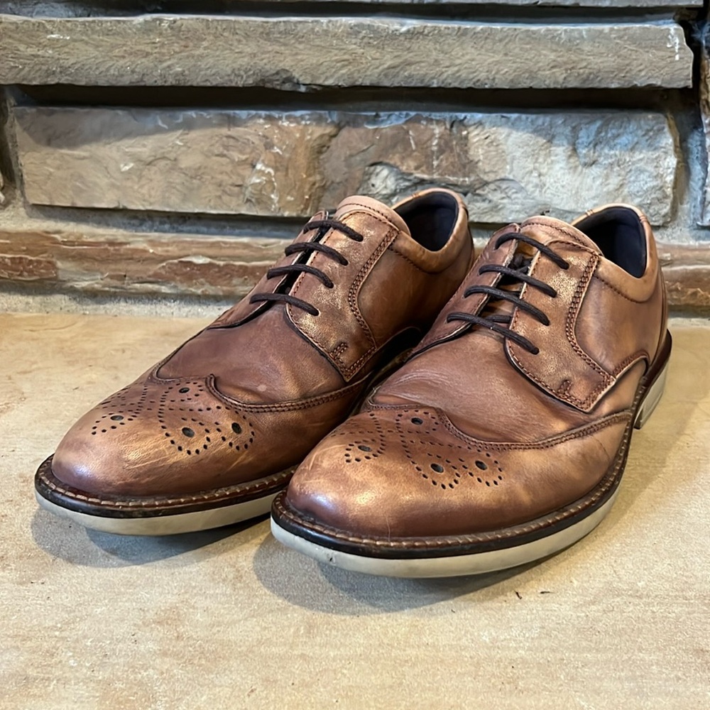Ecco Biarritz Brogue Derby Wingtip Brown Leather Shoes